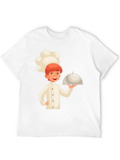 Chef Cartoon Graphic Tee - Black Cotton Casual T-Shirt