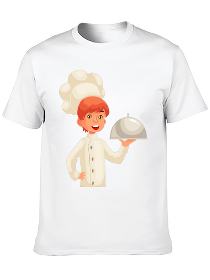 Chef Cartoon Graphic Tee - Black Cotton Casual T-Shirt