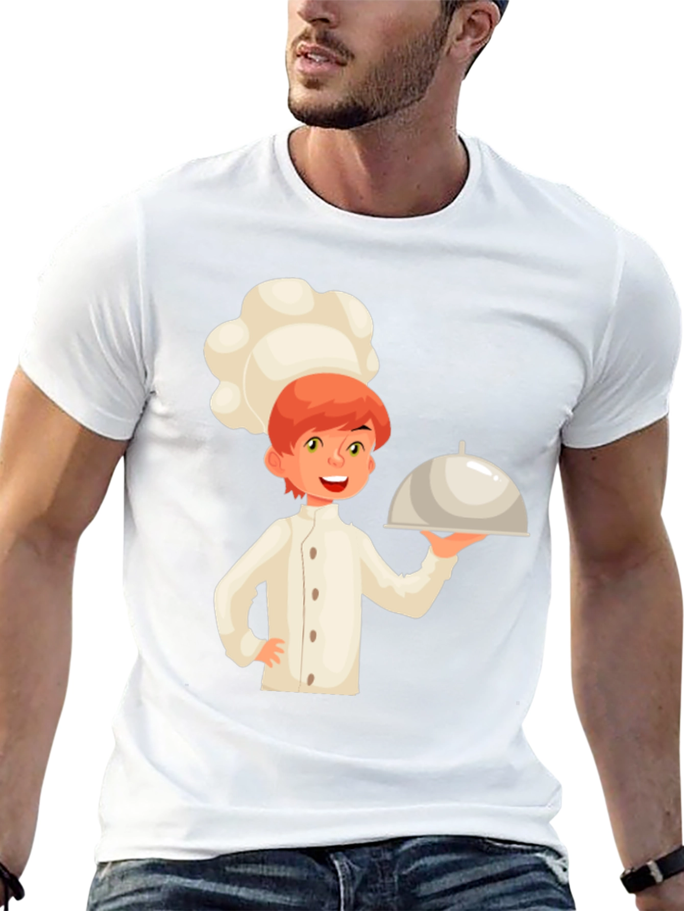 Chef Cartoon Graphic Tee - Black Cotton Casual T-Shirt