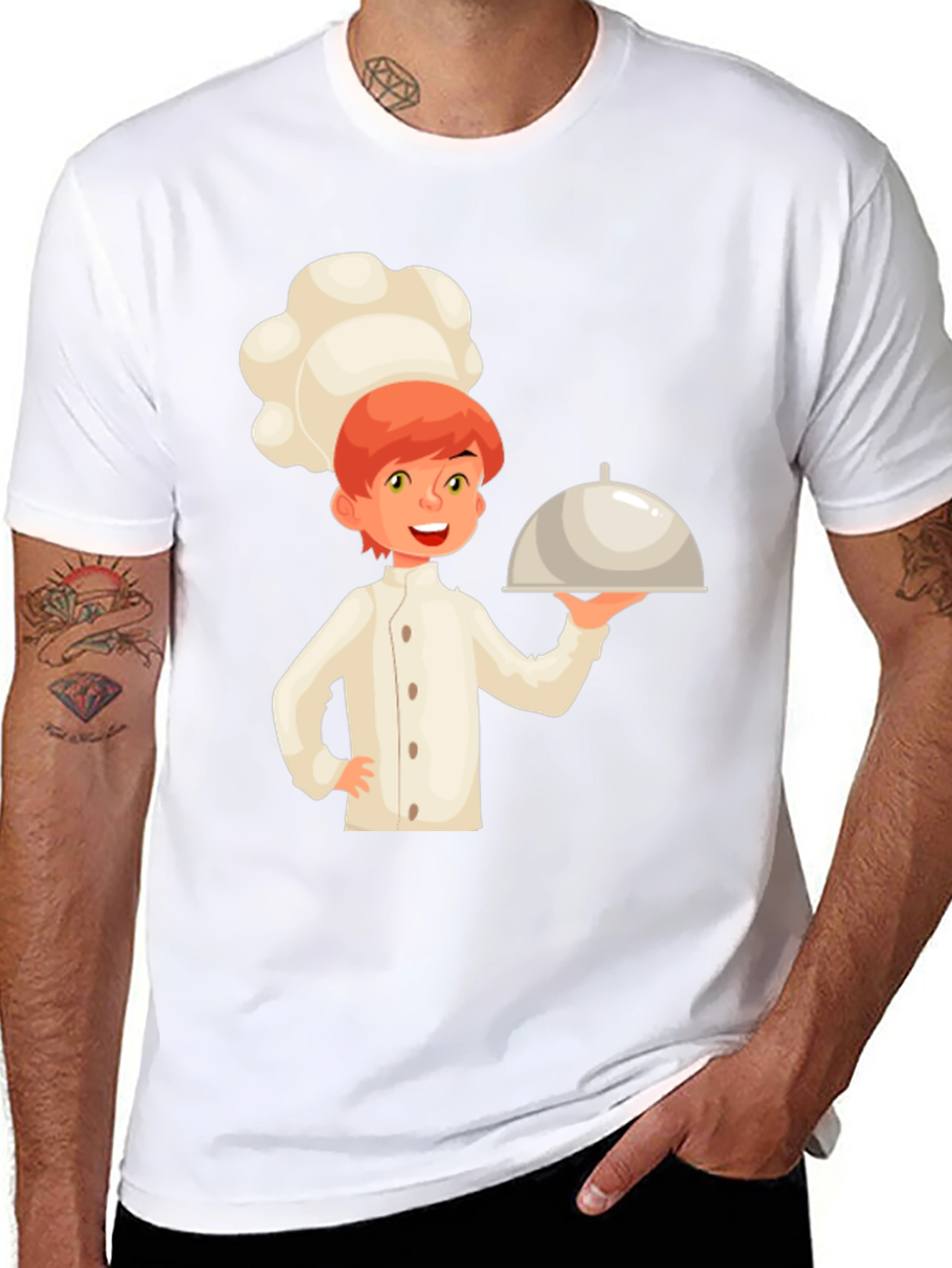 Chef Cartoon Graphic Tee - Black Cotton Casual T-Shirt