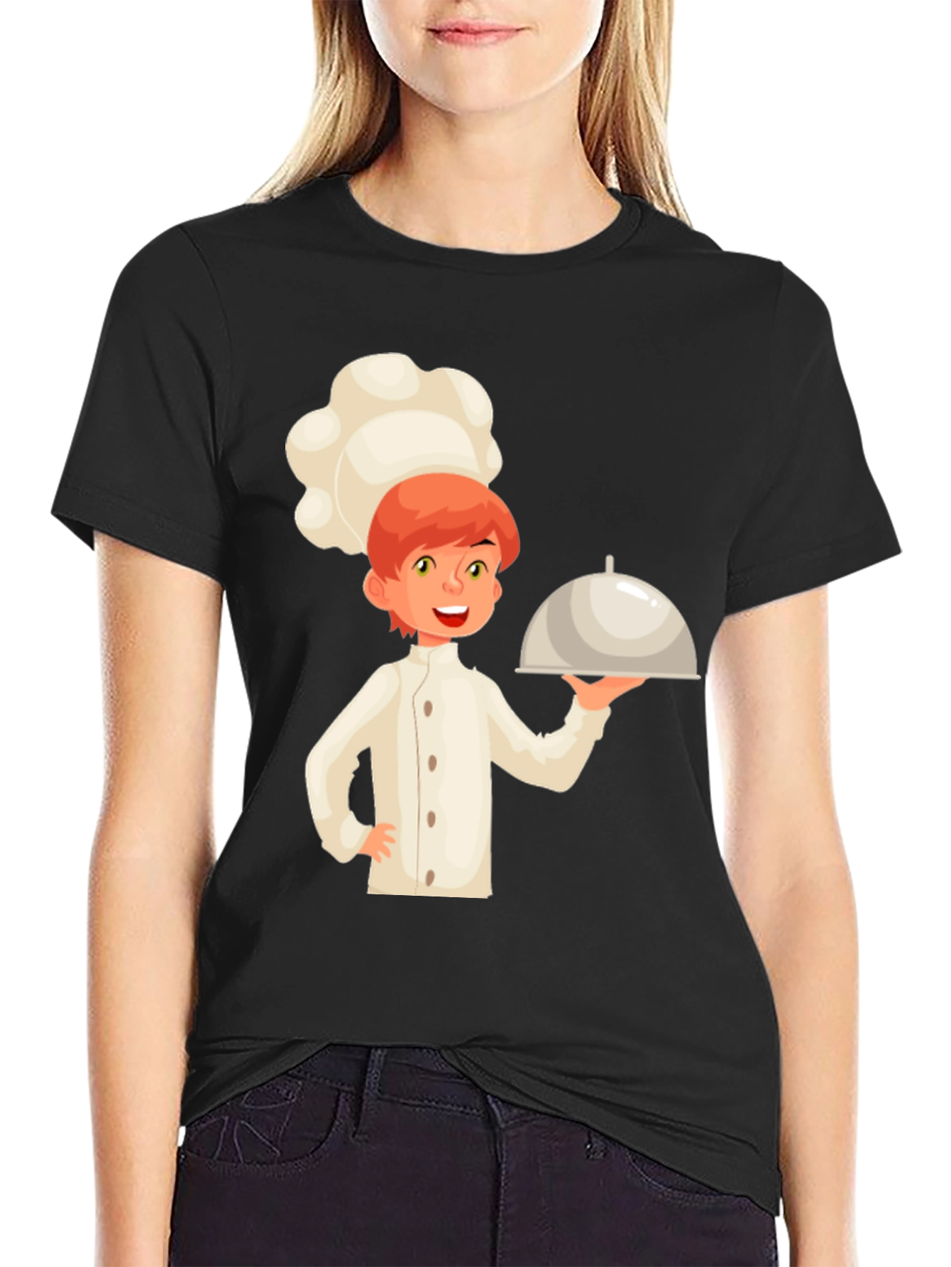 Chef Cartoon Graphic Tee - Black Cotton Casual T-Shirt