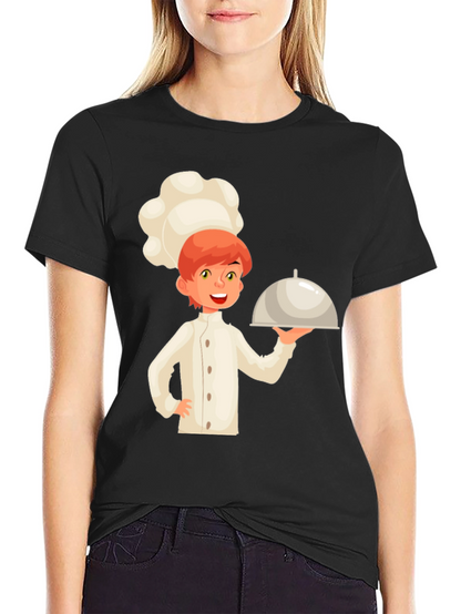 Chef Cartoon Graphic Tee - Black Cotton Casual T-Shirt