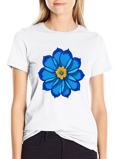 Blue Flower Graphic Tee - Soft Cotton Black T-Shirt