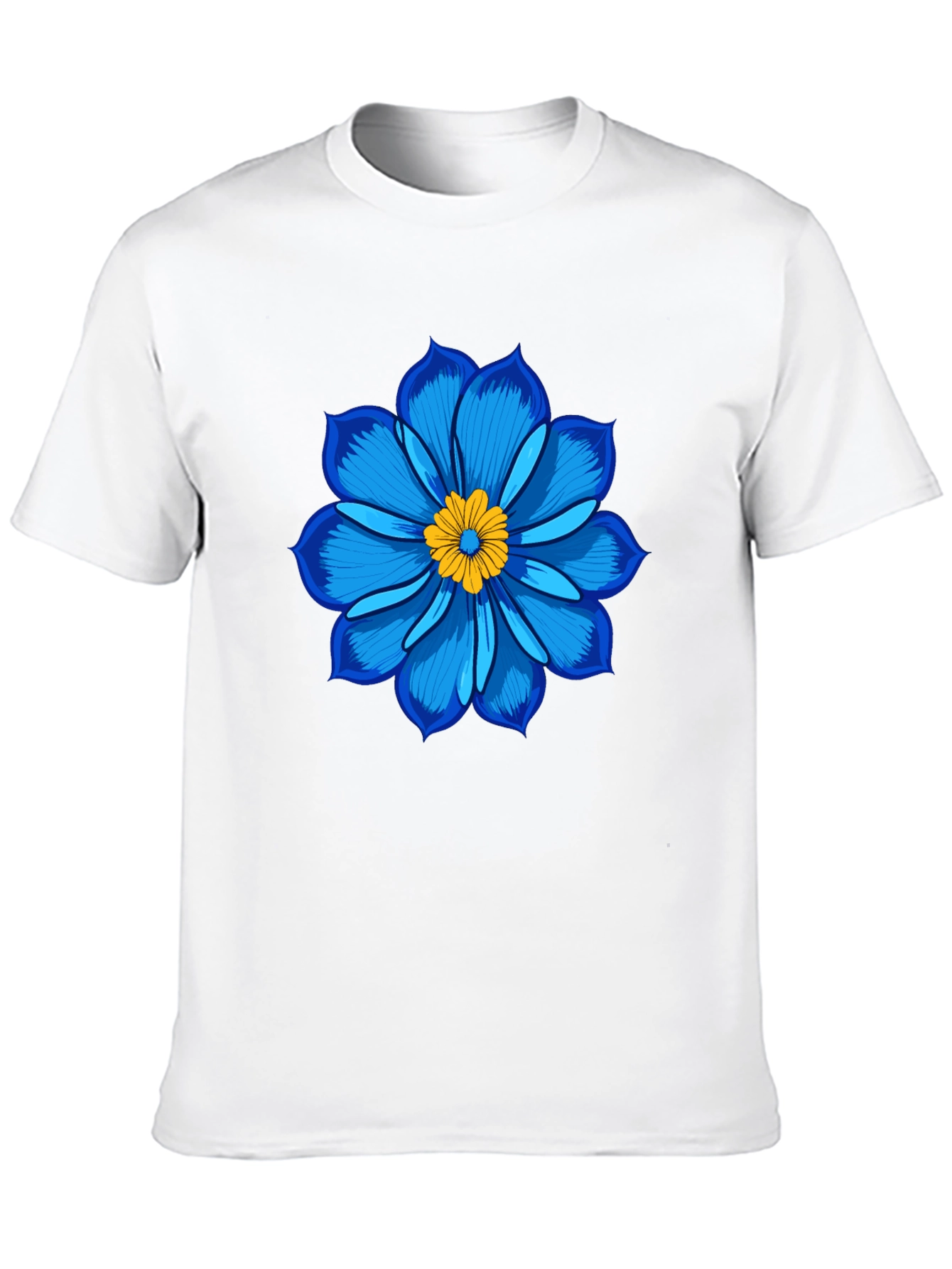Blue Flower Graphic Tee - Soft Cotton Black T-Shirt