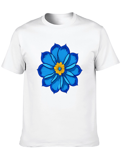 Blue Flower Graphic Tee - Soft Cotton Black T-Shirt