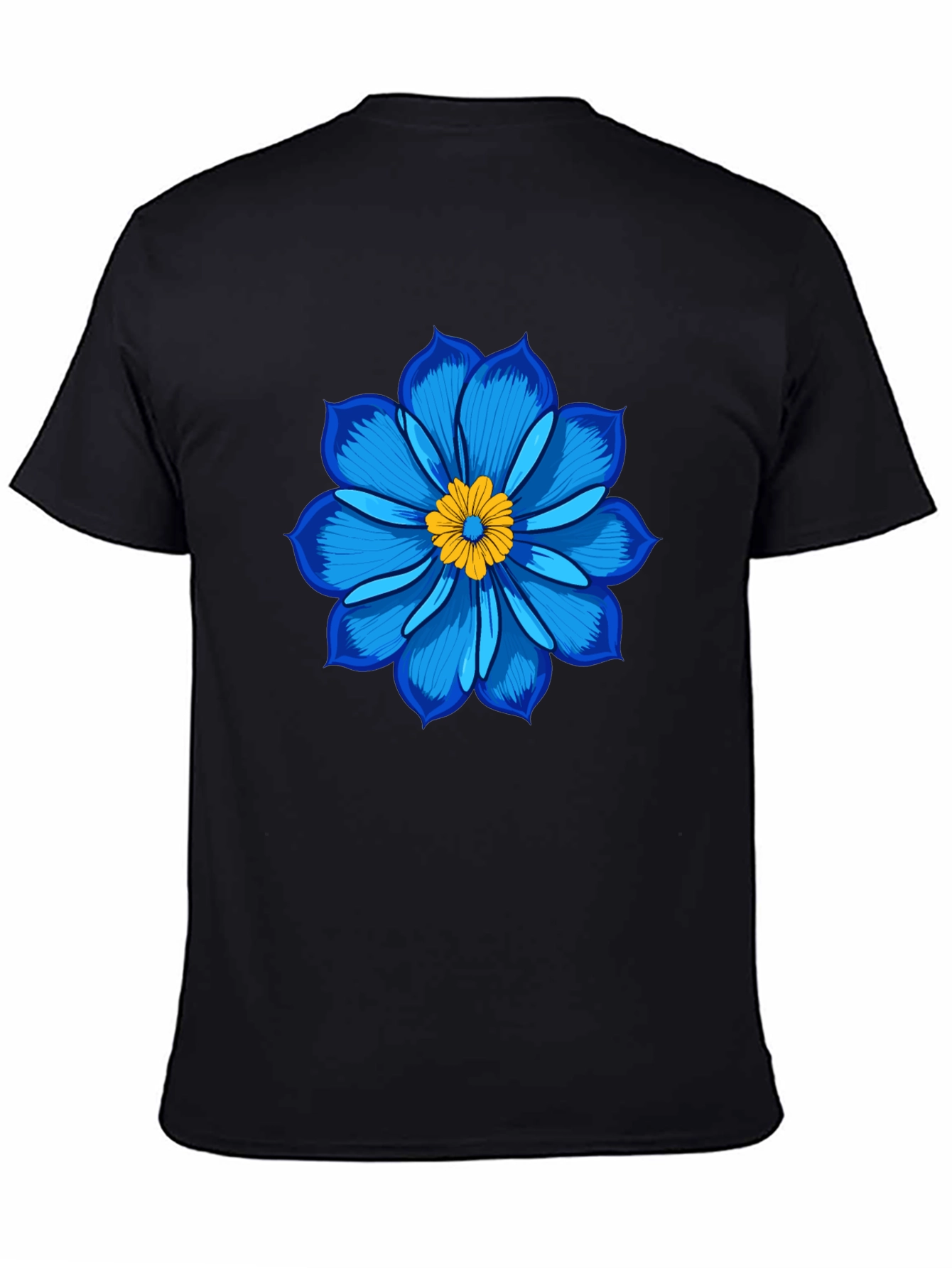 Blue Flower Graphic Tee - Soft Cotton Black T-Shirt