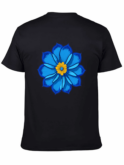 Blue Flower Graphic Tee - Soft Cotton Black T-Shirt