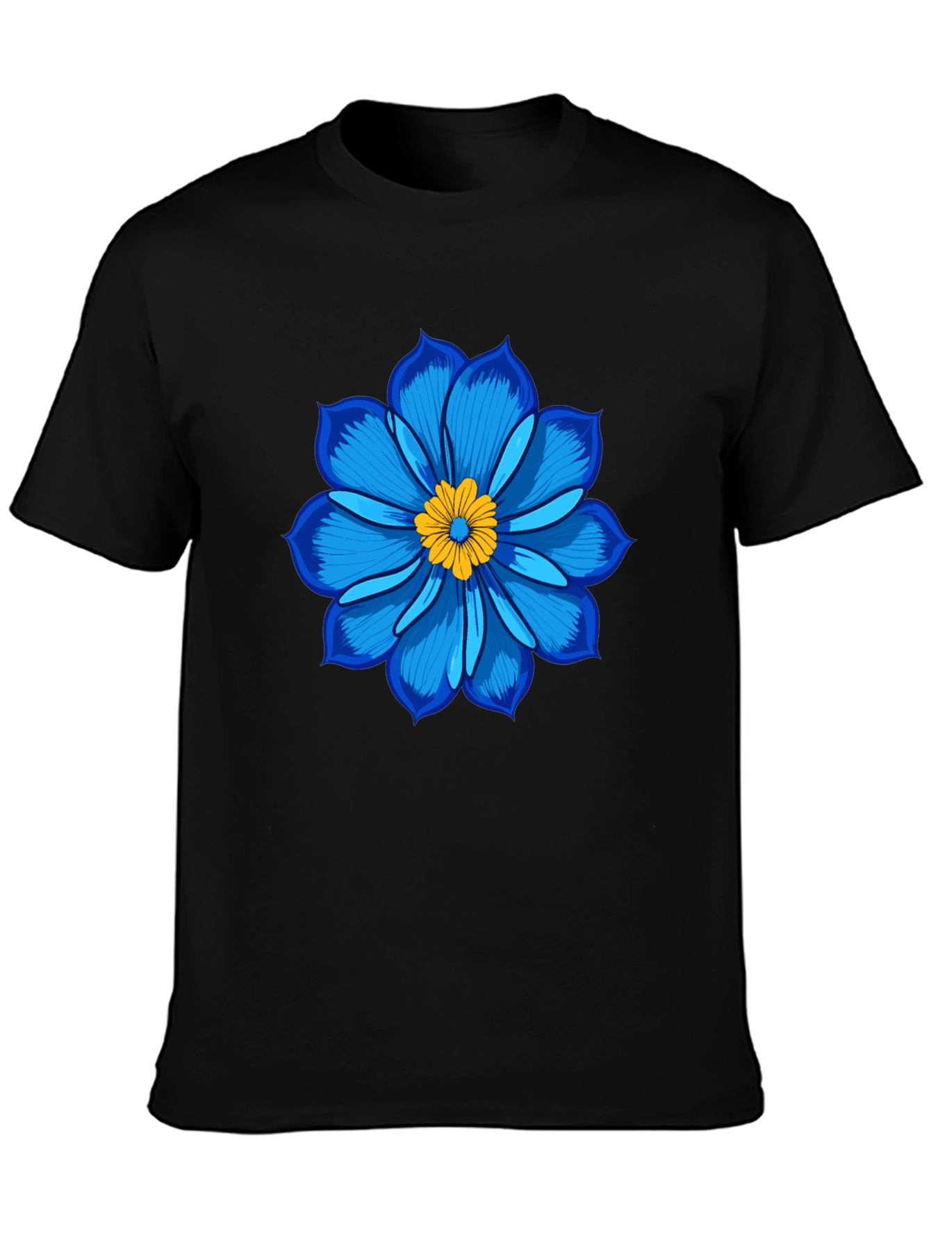 Blue Flower Graphic Tee - Soft Cotton Black T-Shirt