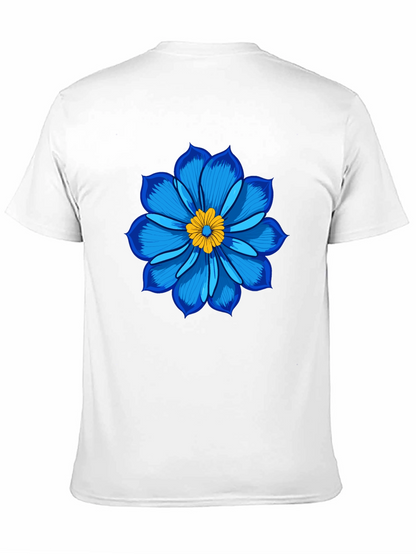 Blue Flower Graphic Tee - Soft Cotton Black T-Shirt