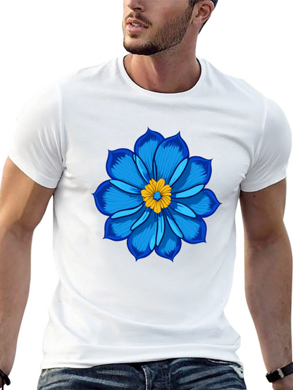 Blue Flower Graphic Tee - Soft Cotton Black T-Shirt