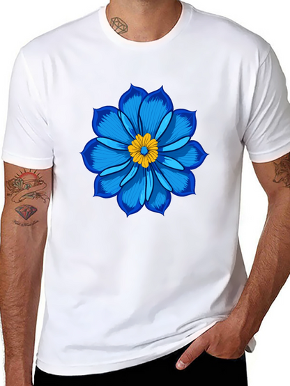 Blue Flower Graphic Tee - Soft Cotton Black T-Shirt
