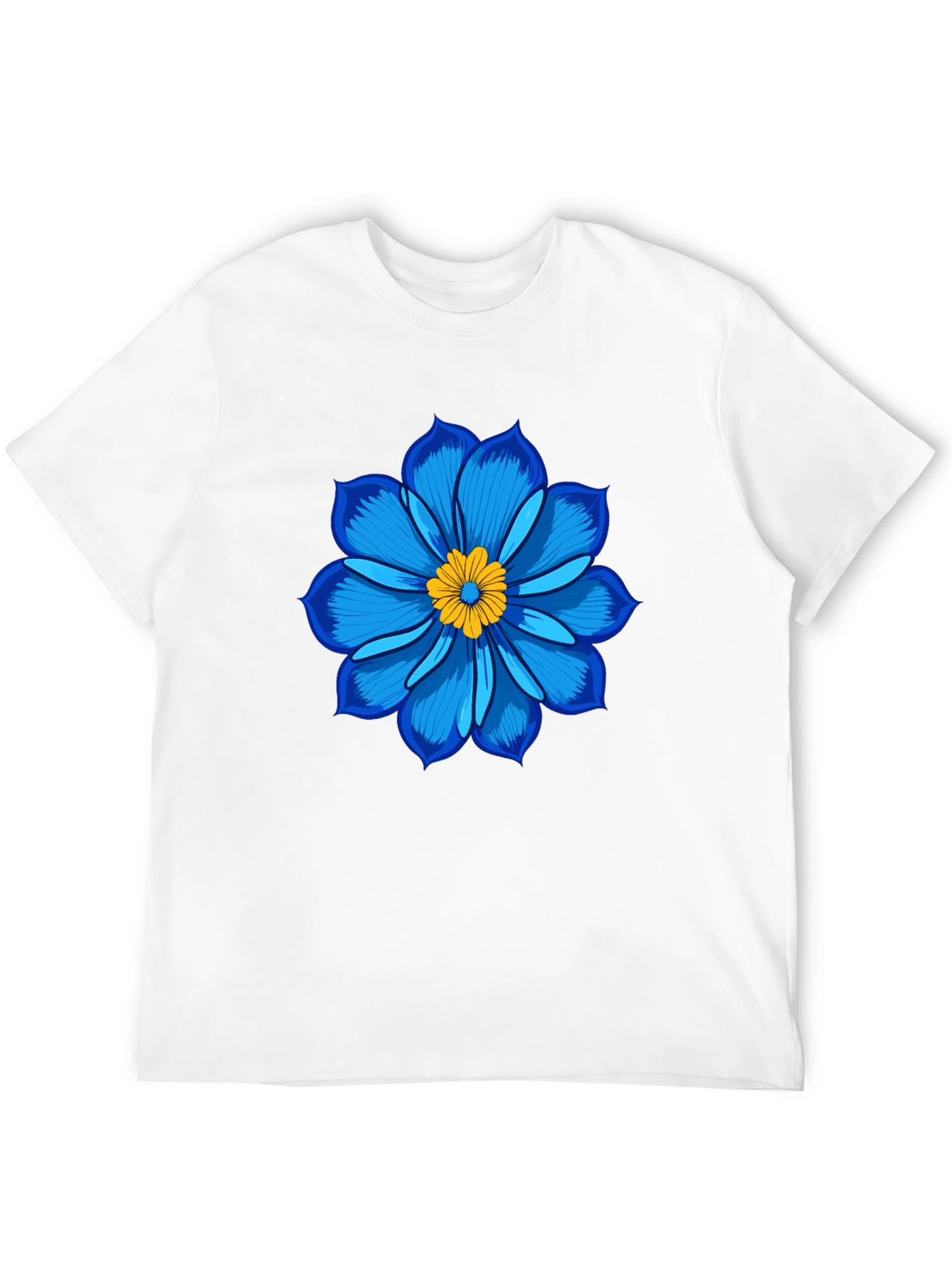 Blue Flower Graphic Tee - Soft Cotton Black T-Shirt
