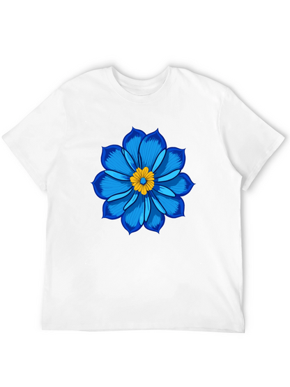 Blue Flower Graphic Tee - Soft Cotton Black T-Shirt