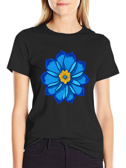 Blue Flower Graphic Tee - Soft Cotton Black T-Shirt