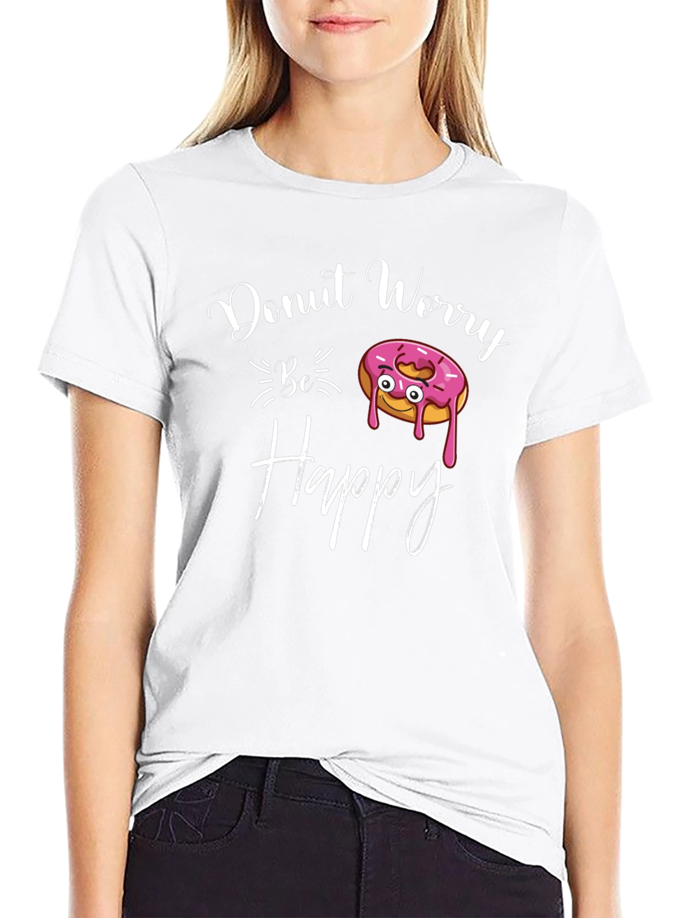 Donut Worry Be Happy Black T-Shirt