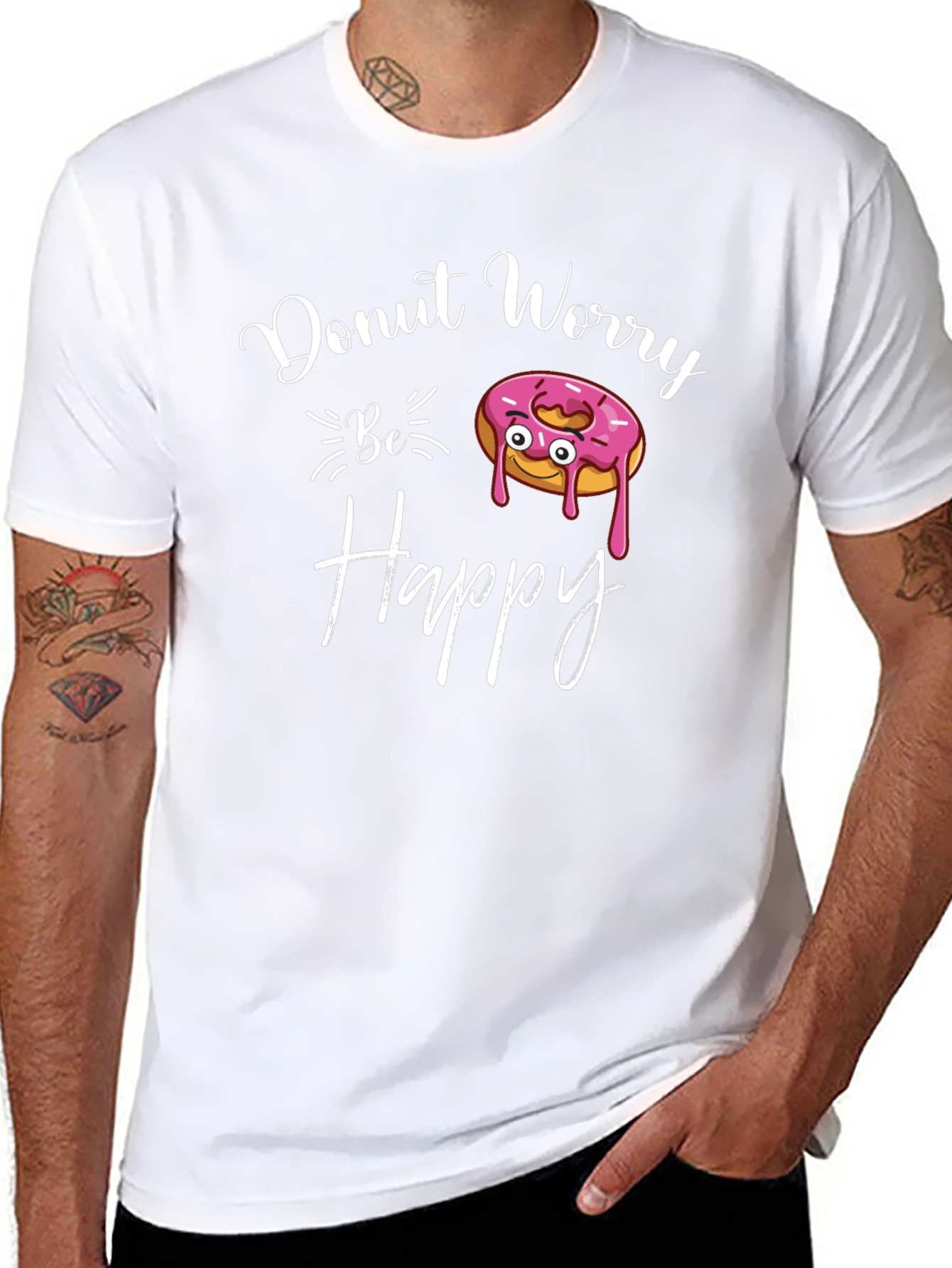 Donut Worry Be Happy Black T-Shirt