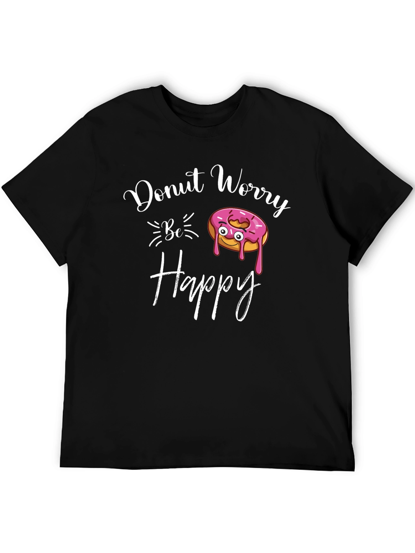 Donut Worry Be Happy Black T-Shirt