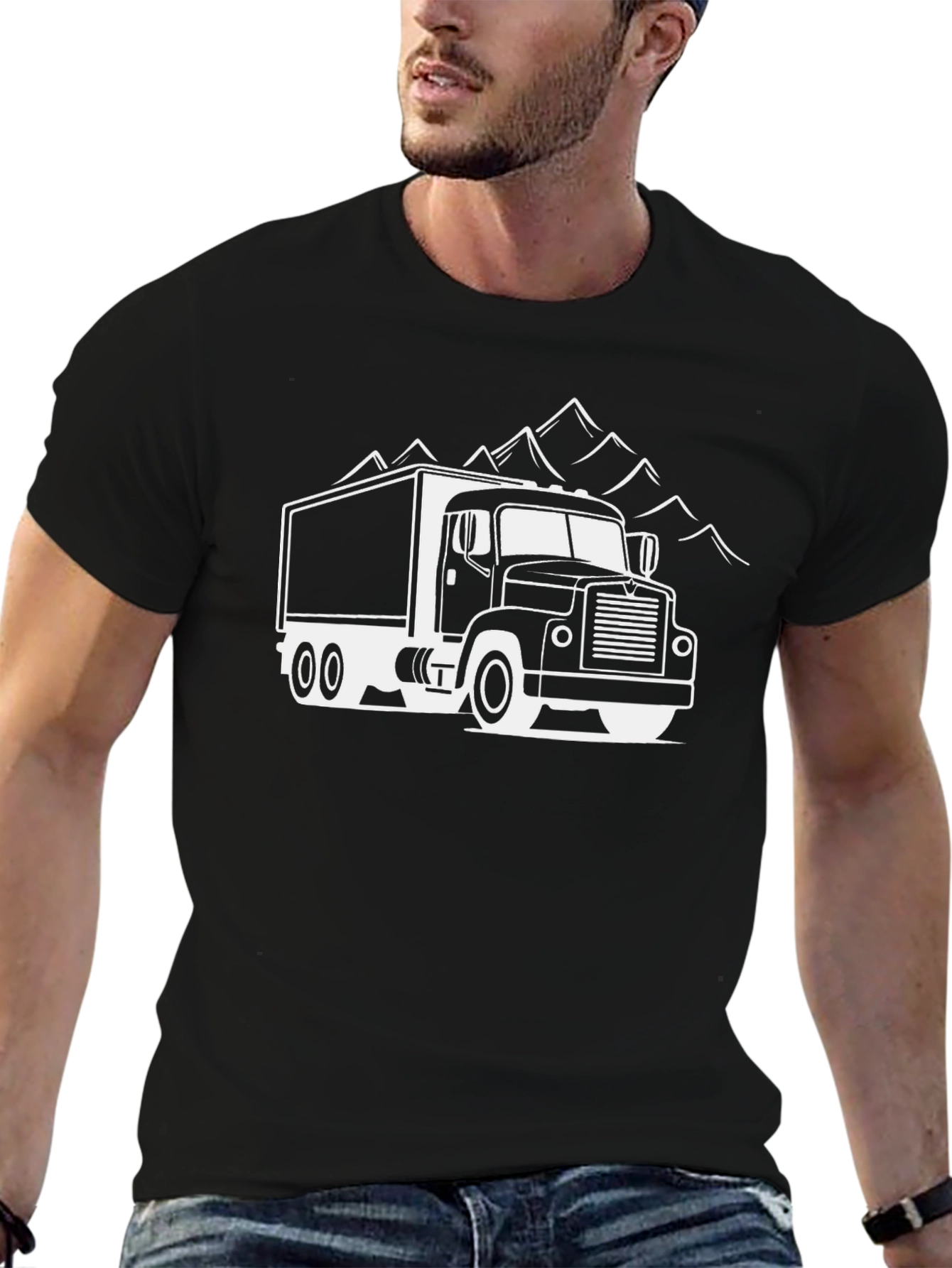 Truck and Mountain Graphic Tee - Black