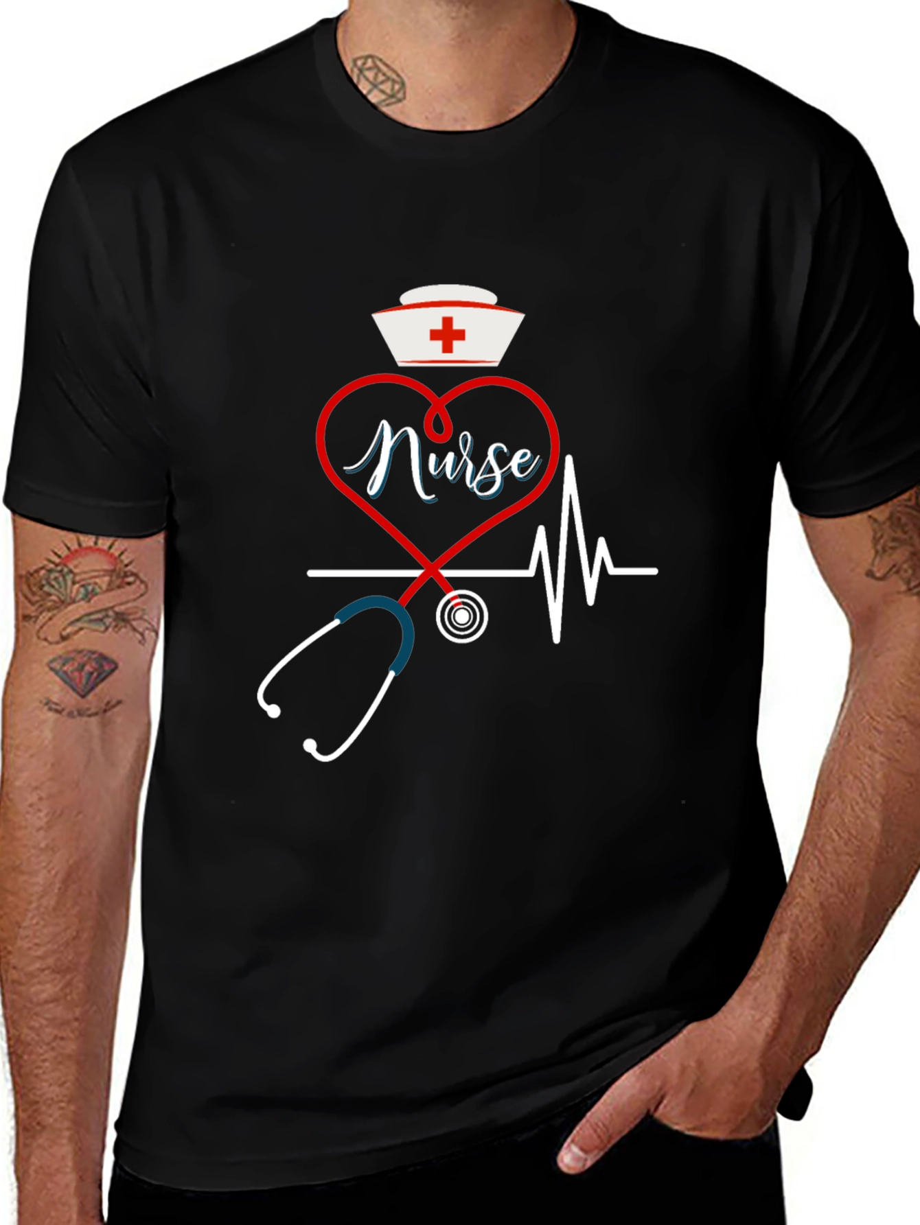 Nurse Heartbeat Stethoscope Graphic T-Shirt