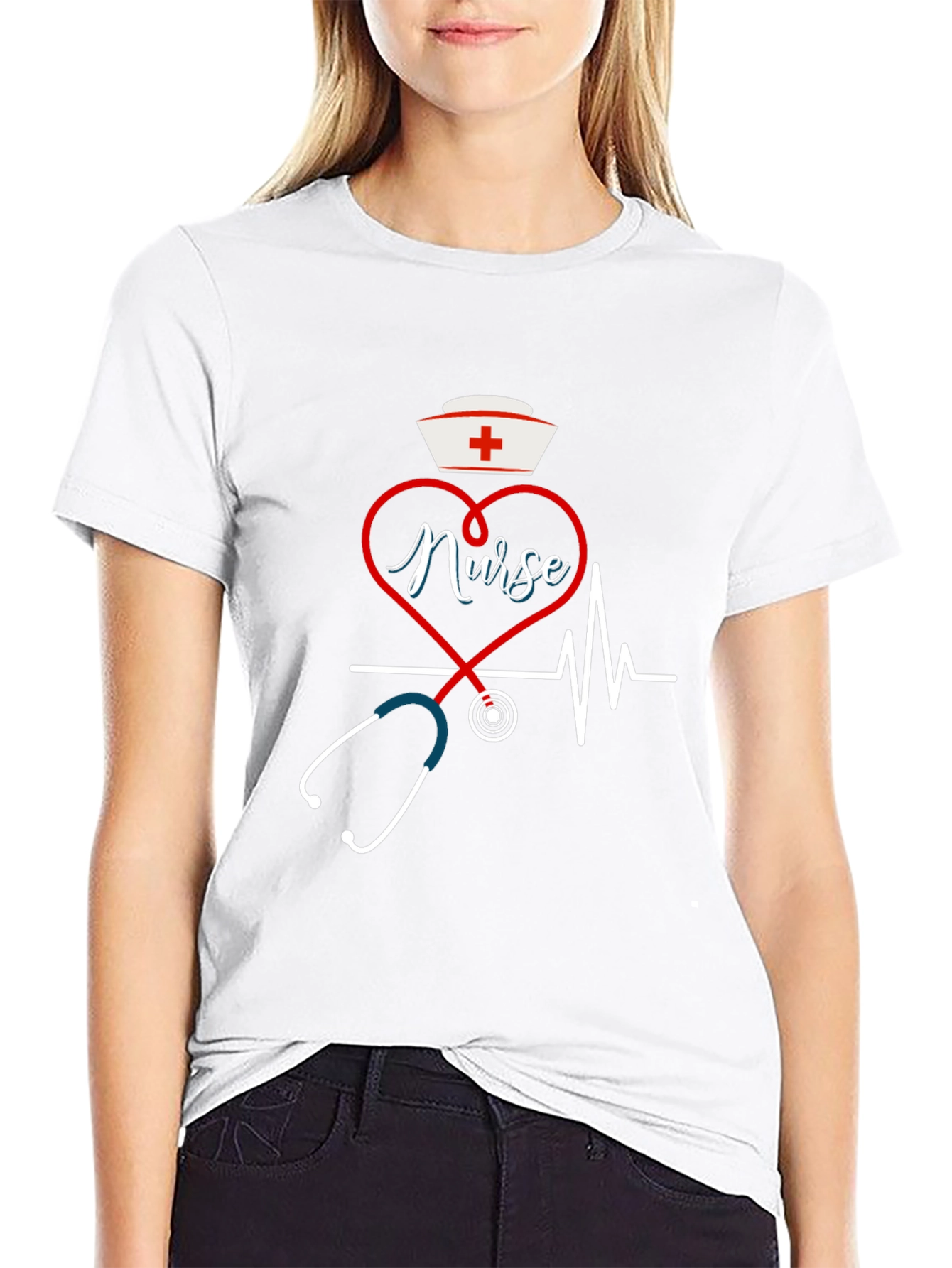 Nurse Heartbeat Stethoscope Graphic T-Shirt