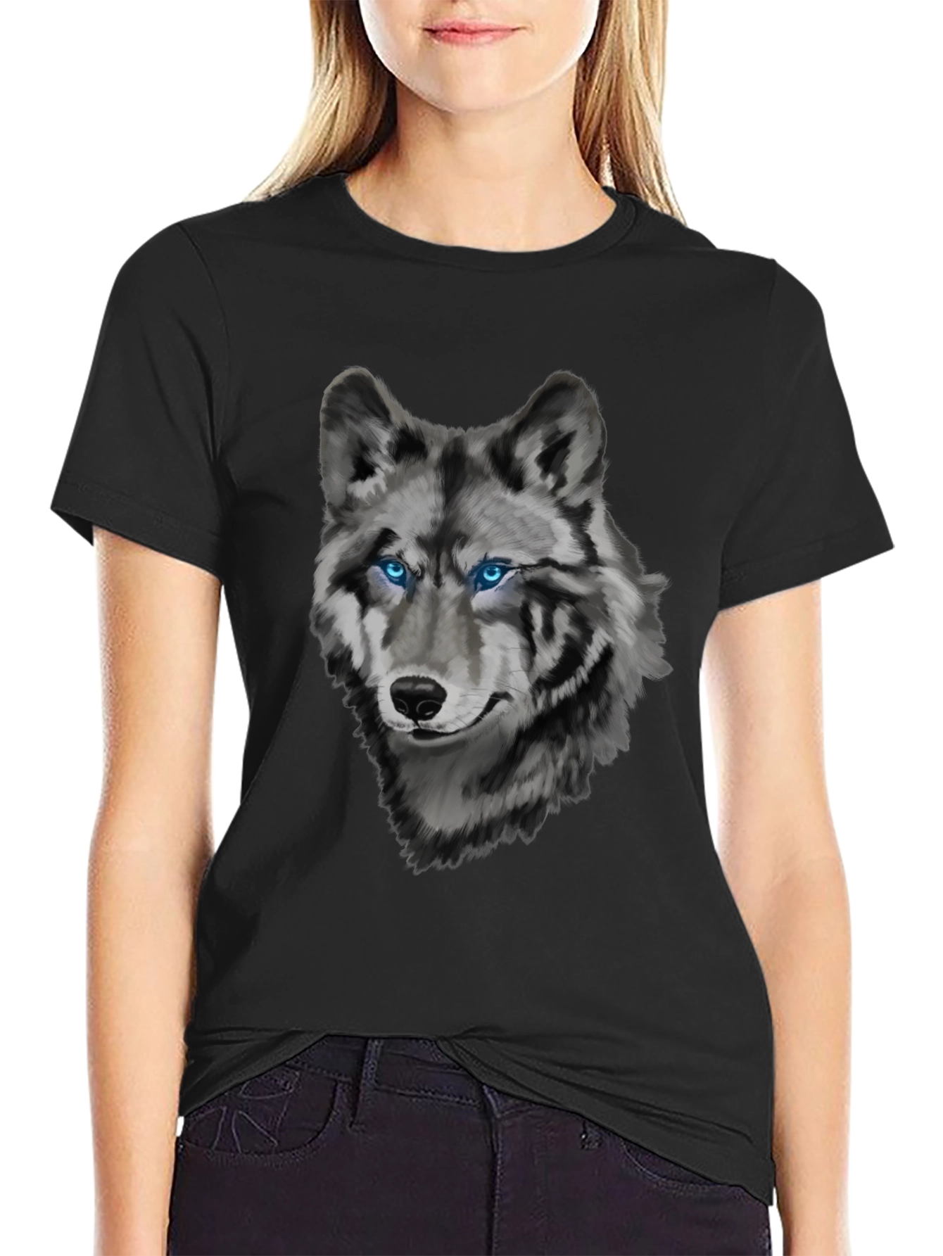 Mens Wolf Graphic Print Crew Neck T-Shirt