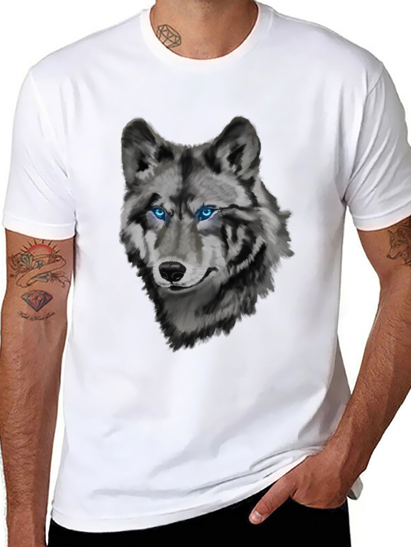 Mens Wolf Graphic Print Crew Neck T-Shirt