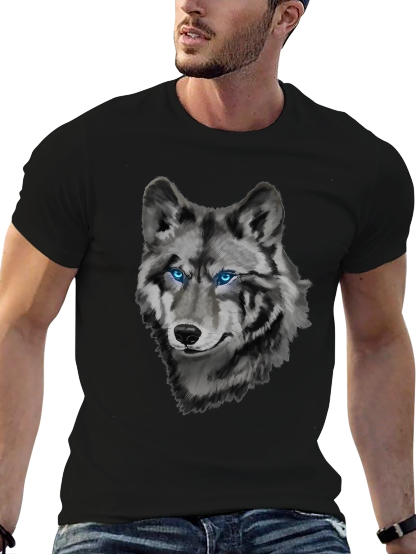 Mens Wolf Graphic Print Crew Neck T-Shirt