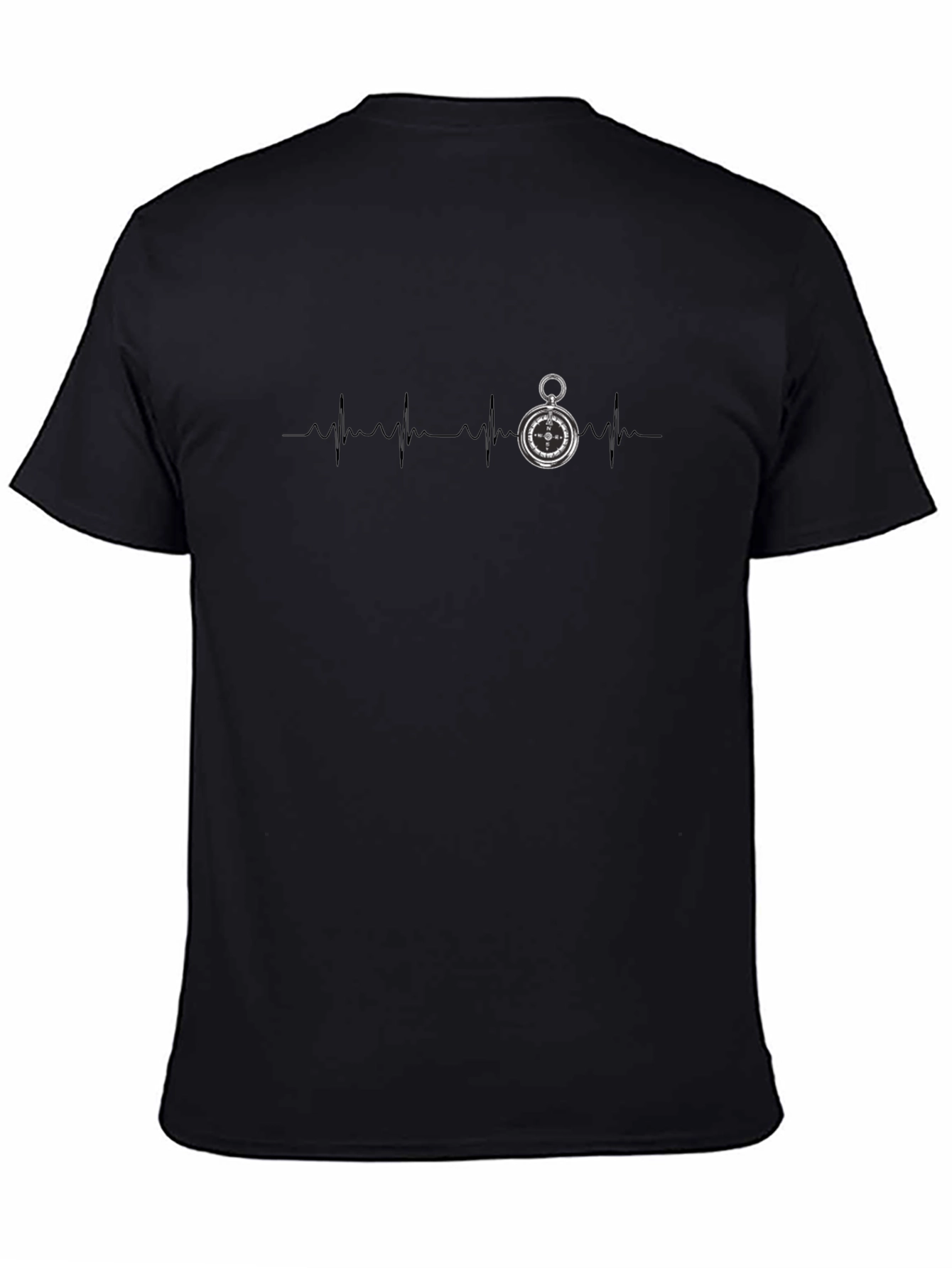 Compass Heartbeat Graphic Tee - Stylish Black T-Shirt