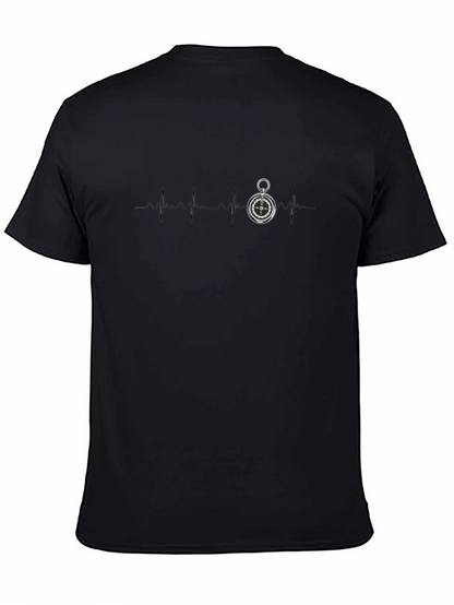 Compass Heartbeat Graphic Tee - Stylish Black T-Shirt