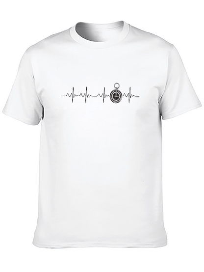 Compass Heartbeat Graphic Tee - Stylish Black T-Shirt