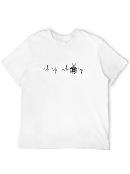 Compass Heartbeat Graphic Tee - Stylish Black T-Shirt