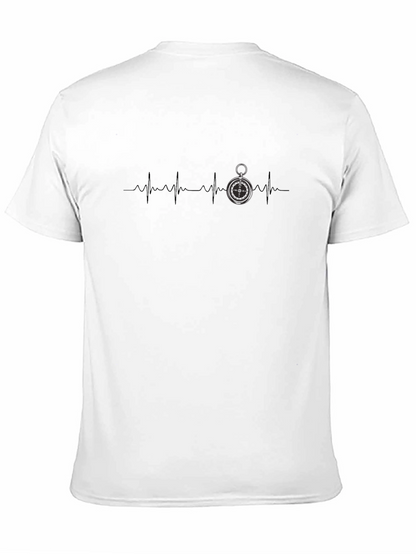 Compass Heartbeat Graphic Tee - Stylish Black T-Shirt