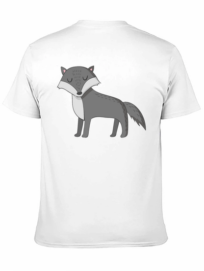 Mens Black T-Shirt with Cartoon Wolf Graphic