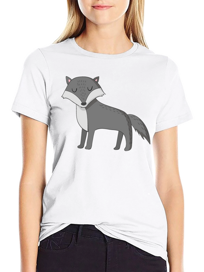 Mens Black T-Shirt with Cartoon Wolf Graphic