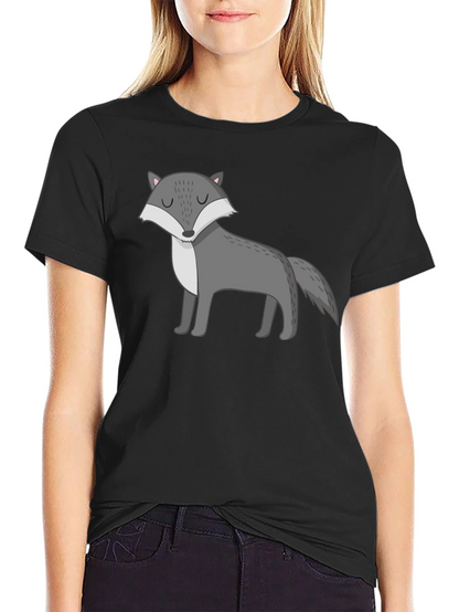 Mens Black T-Shirt with Cartoon Wolf Graphic