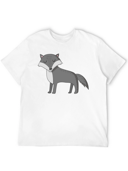 Mens Black T-Shirt with Cartoon Wolf Graphic