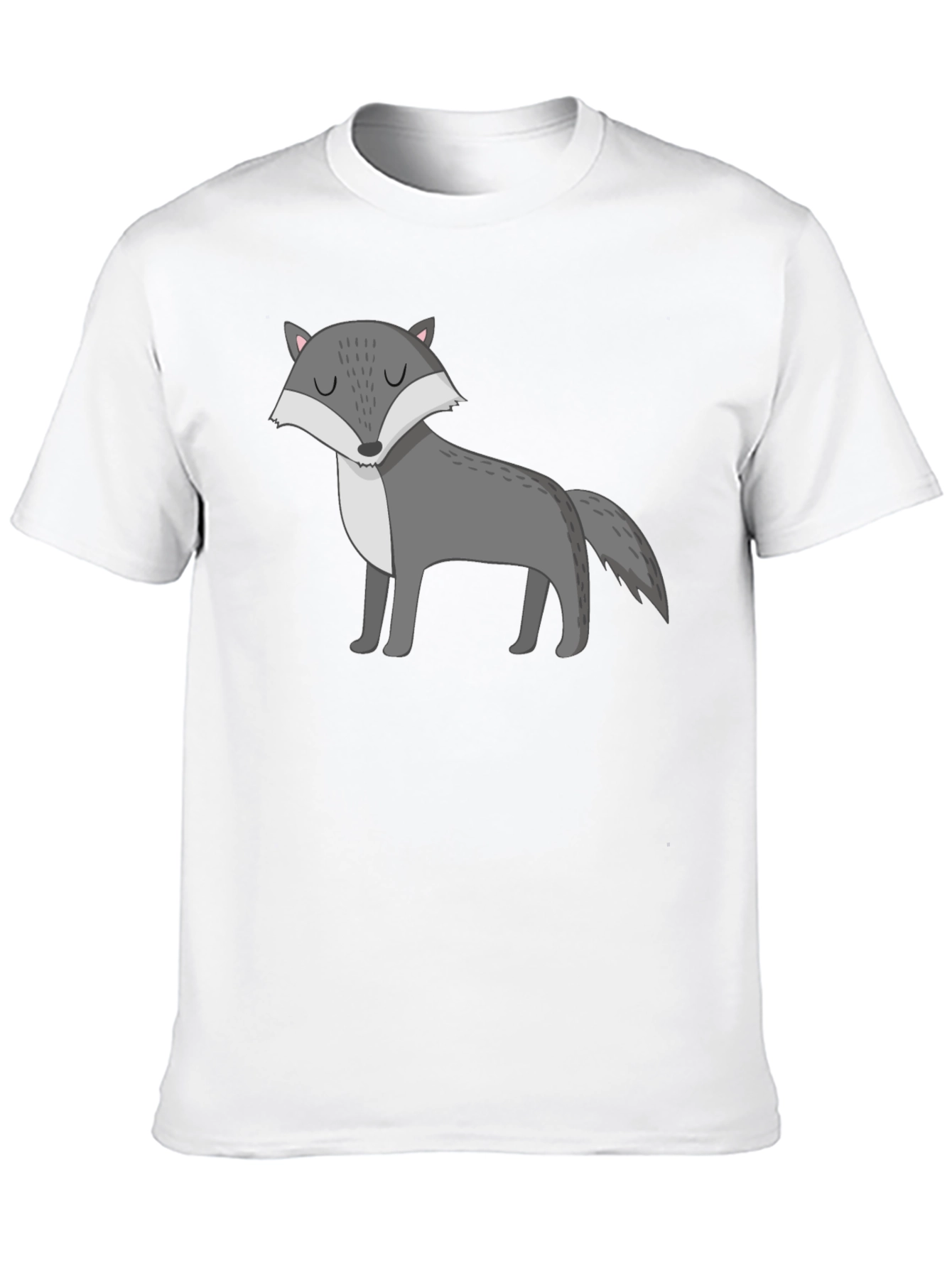 Mens Black T-Shirt with Cartoon Wolf Graphic
