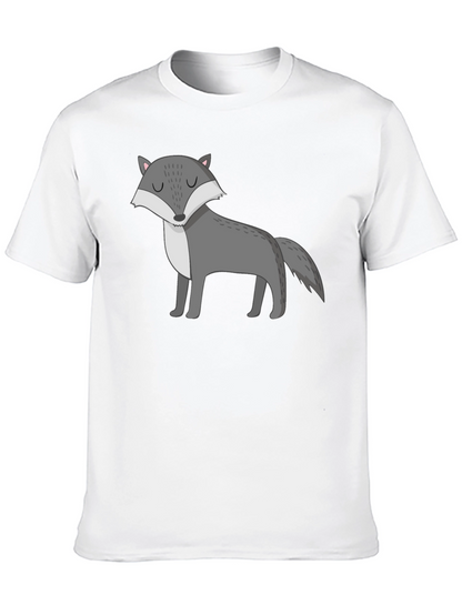 Mens Black T-Shirt with Cartoon Wolf Graphic