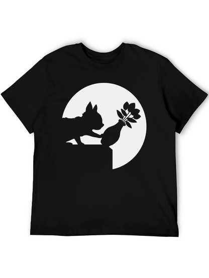 Silhouette Dog & Flowers Black T-Shirt