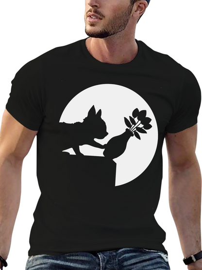 Silhouette Dog & Flowers Black T-Shirt