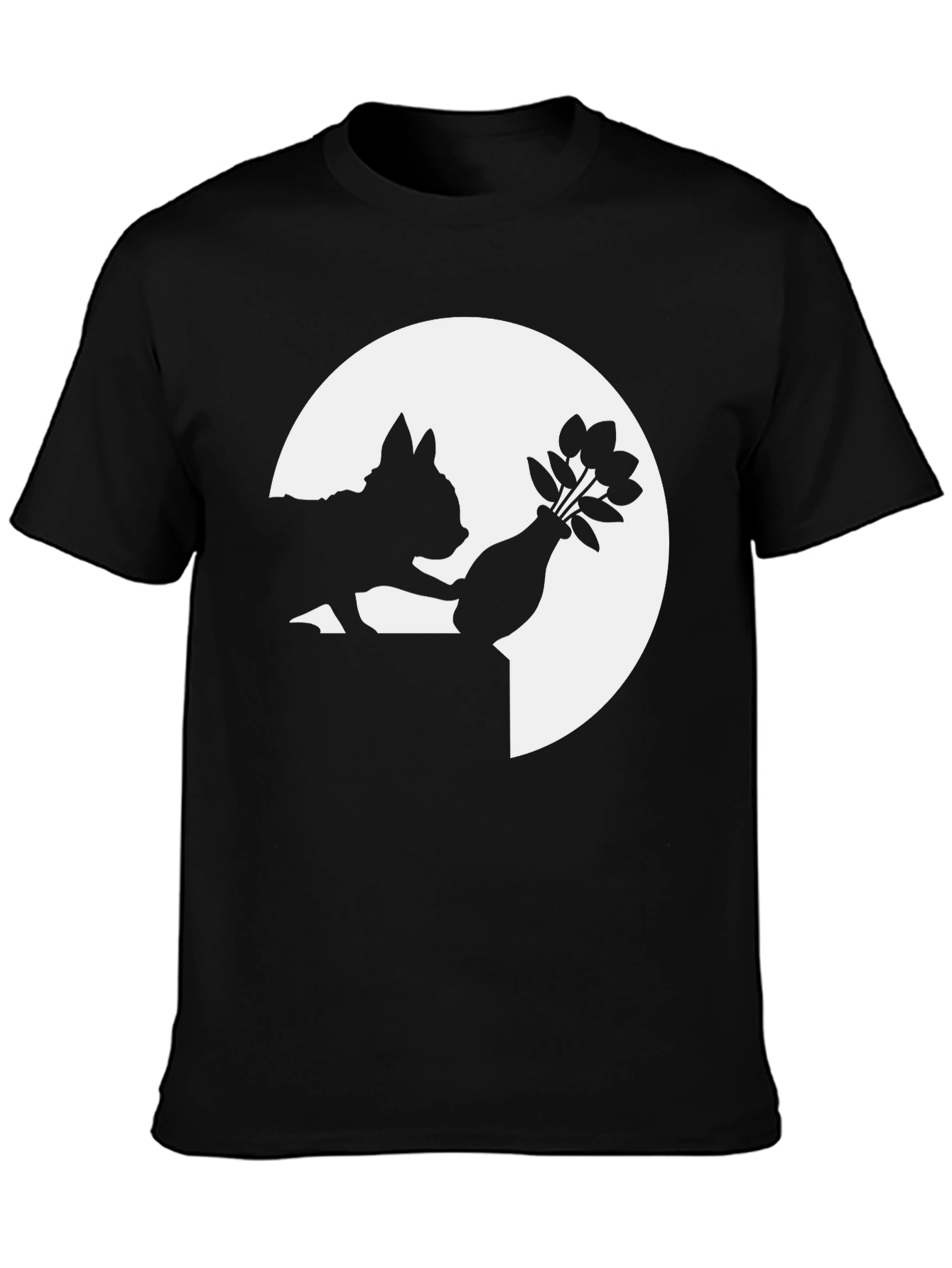 Silhouette Dog & Flowers Black T-Shirt