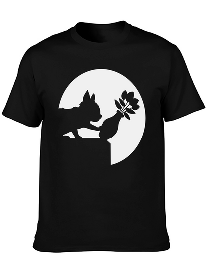 Silhouette Dog & Flowers Black T-Shirt