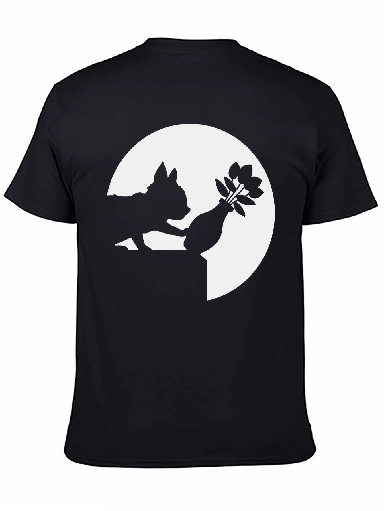 Silhouette Dog & Flowers Black T-Shirt