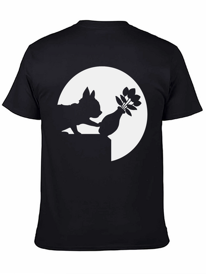 Silhouette Dog & Flowers Black T-Shirt