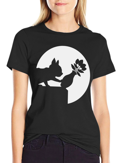 Silhouette Dog & Flowers Black T-Shirt