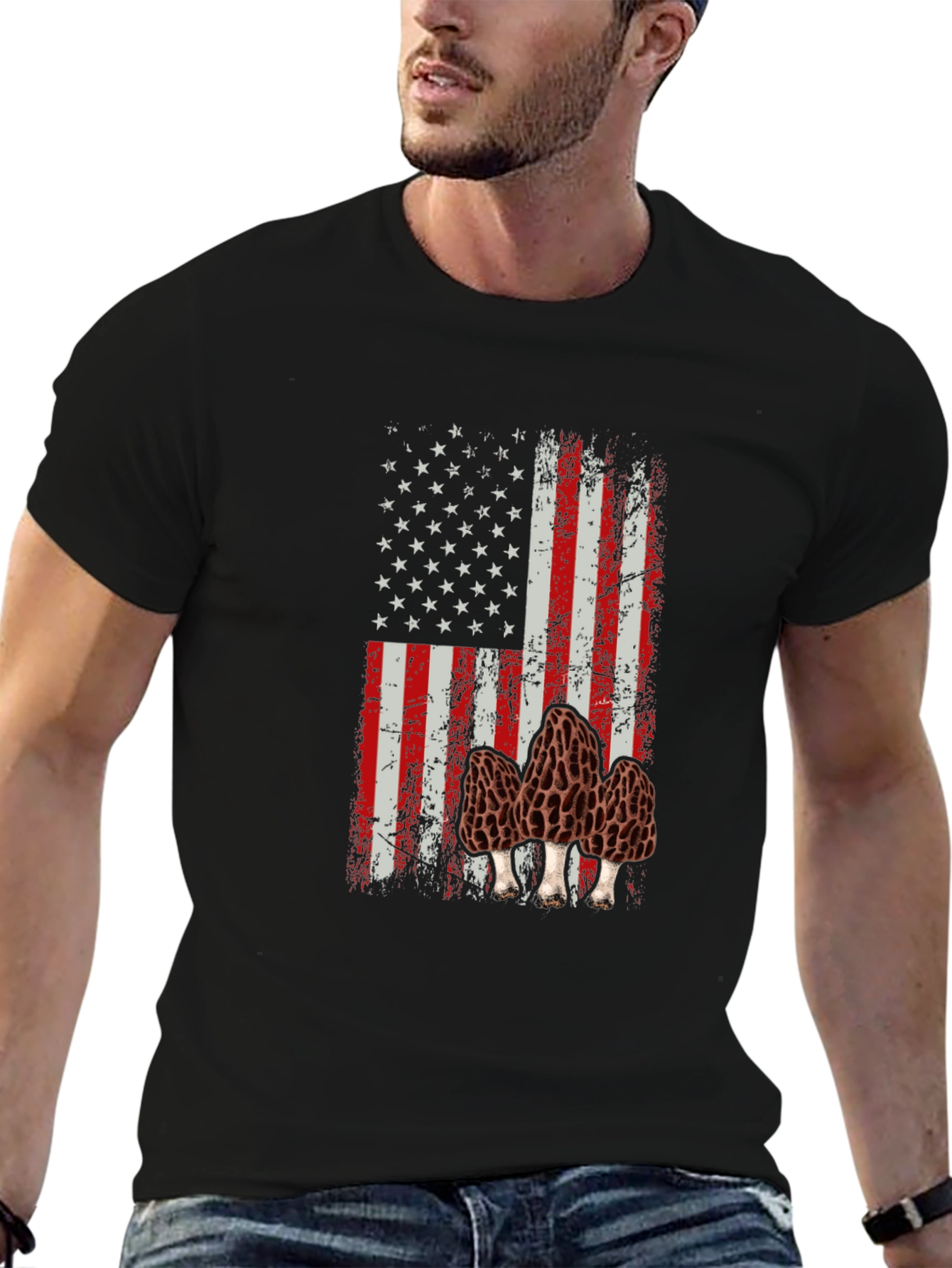 American Flag Morel Mushroom Graphic T-Shirt