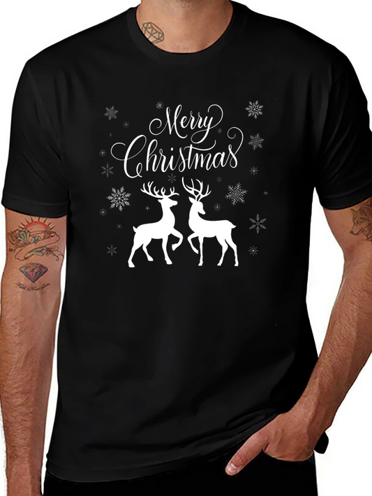Merry Christmas Deer Graphic Tee - Holiday T-Shirt