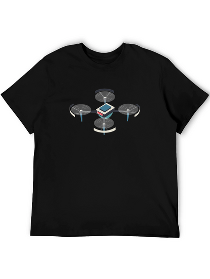 Drone Graphic Tee - Black Cotton T-Shirt