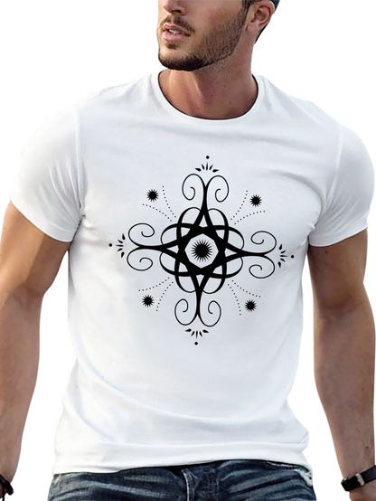 Mens Black Graphic Tee - Ornate Star Design