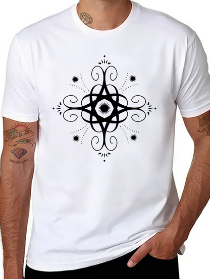 Mens Black Graphic Tee - Ornate Star Design